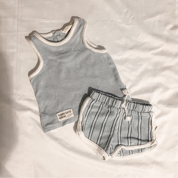 Easy Peasy Light Blue Terrycloth Short Tank Set in Size 3-6 Months - Picture 1 of 9